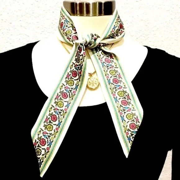 TORY BURCH T MONOGRAM RIBBON TIE HEAD SCARF NWT T Monogram Silk Ribbon Tie: Women main image 4